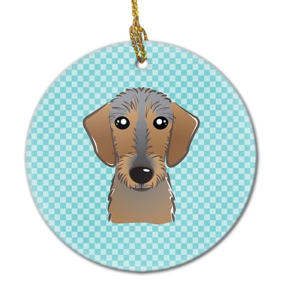 Carolines Treasures BB1171CO1 Checkerboard Blue Wirehaired Dachshund Ceramic Ornament 3 in multicolor