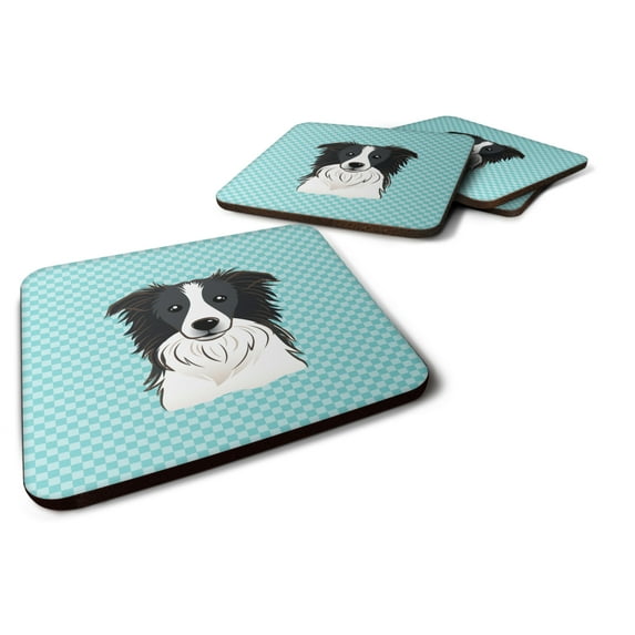 Carolines Treasures BB1179FC Checkerboard Blue Border Collie Foam Coaster Set of 4 3 1/2 x 3 1/2 multicolor