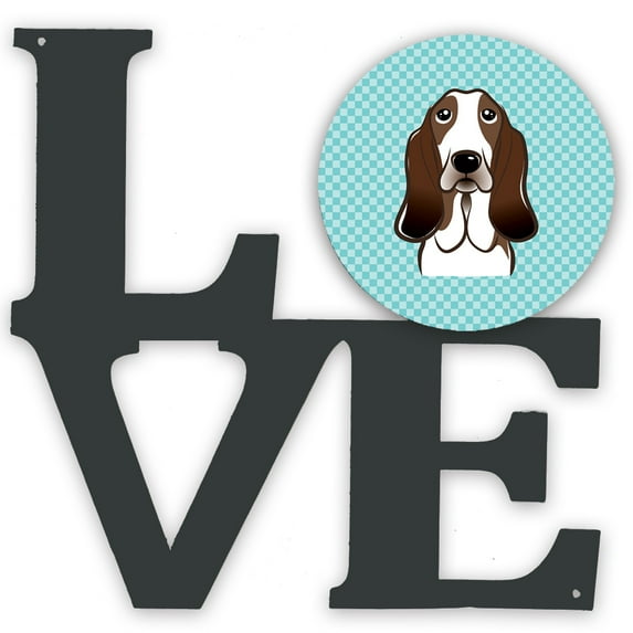 Carolines Treasures BB1181WALV Checkerboard Blue Basset Hound Metal Wall Artwork LOVE 12X12 multicolor
