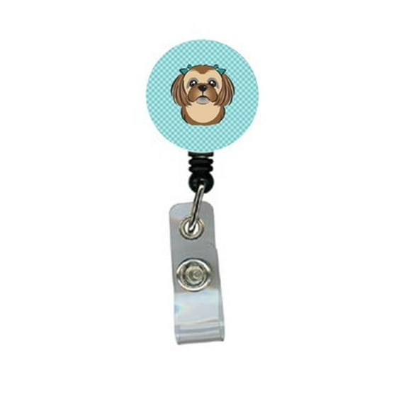 Carolines Treasures BB1187BR Checkerboard Blue Chocolate Brown Shih Tzu Retractable Badge Reel