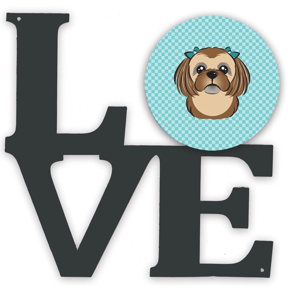 Checkerboard Blue Chocolate Brown Shih Tzu Metal Wall Artwork LOVE