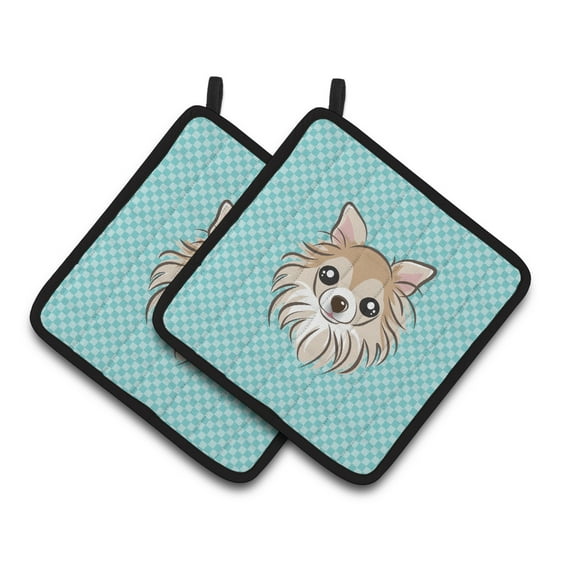 Carolines Treasures BB1189PTHD Checkerboard Blue Chihuahua Pair of Pot Holders , 7.5HX7.5W, multicolor