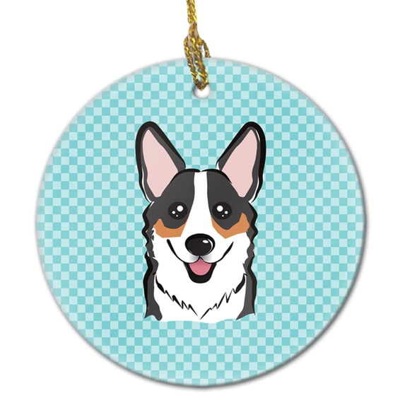 Carolines Treasures BB1193CO1 Checkerboard Blue Corgi Ceramic Ornament- 2.81 Dia.