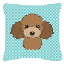 Carolines Treasures BB1194PW1818 Checkerboard Blue Chocolate Brown Poodle Fabric Decorative Pillow- 18 x 18 In.