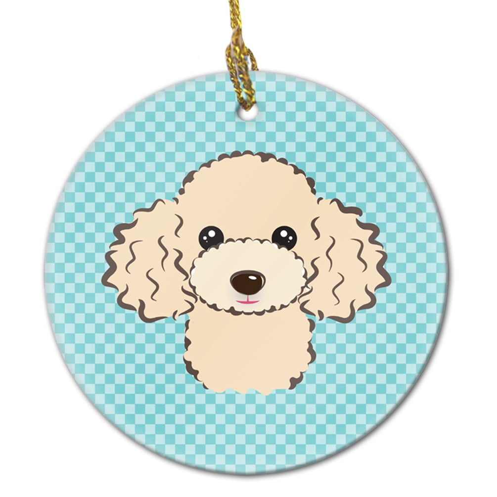 Carolines Treasures BB1196CO1 Checkerboard Blue Poodle Ceramic Ornament, 3 in, Multicolor