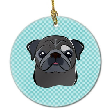 Carolines Treasures BB1201CO1 Checkerboard Blue Black Pug Ceramic Ornament  3 in multicolor