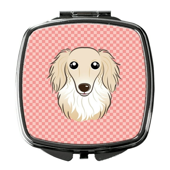 Carolines Treasures BB1212SCM Checkerboard Pink Longhair Creme Dachshund Compact Mirror BB1212SCM multicolor