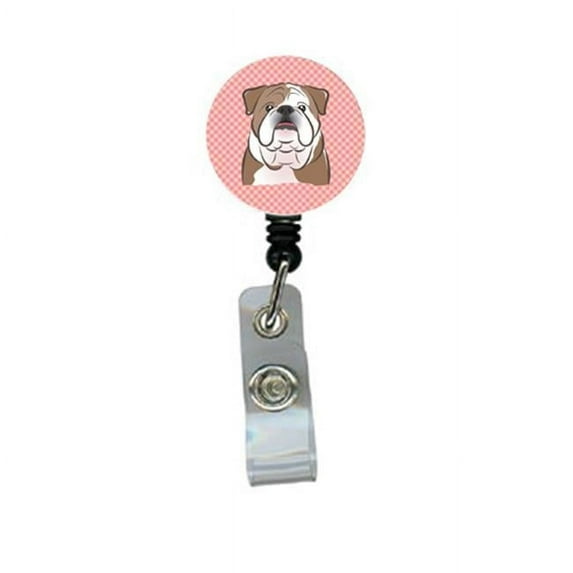 Carolines Treasures BB1219BR Checkerboard Pink English Bulldog Retractable Badge Reel