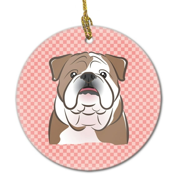 Carolines Treasures BB1219CO1 Checkerboard Pink English Bulldog Ceramic Ornament 3 in multicolor