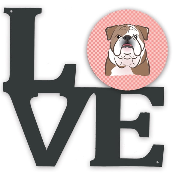Carolines Treasures BB1219WALV Checkerboard Pink English Bulldog Metal Wall Artwork LOVE 12X12 multicolor