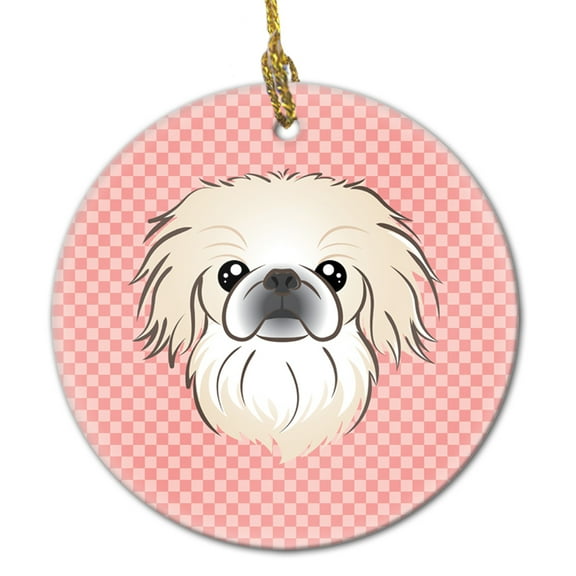 Carolines Treasures BB1221CO1 Checkerboard Pink Pekingese Ceramic Ornament  3 in multicolor