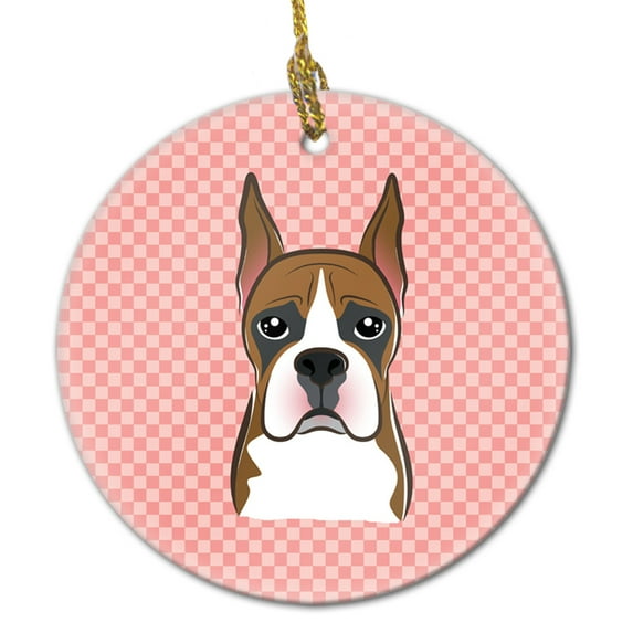 Carolines Treasures BB1223CO1 Checkerboard Pink Boxer Ceramic Ornament 3 in multicolor