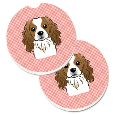 Carolines Treasures BB1224CARC Checkerboard Pink Cavalier Spaniel Set of 2 Cup Holder Car Coasters  Large multicolor