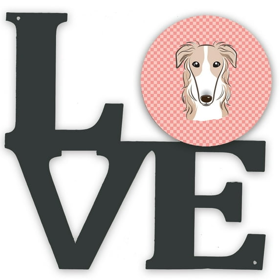 Checkerboard Pink Borzoi Metal Wall Artwork LOVE