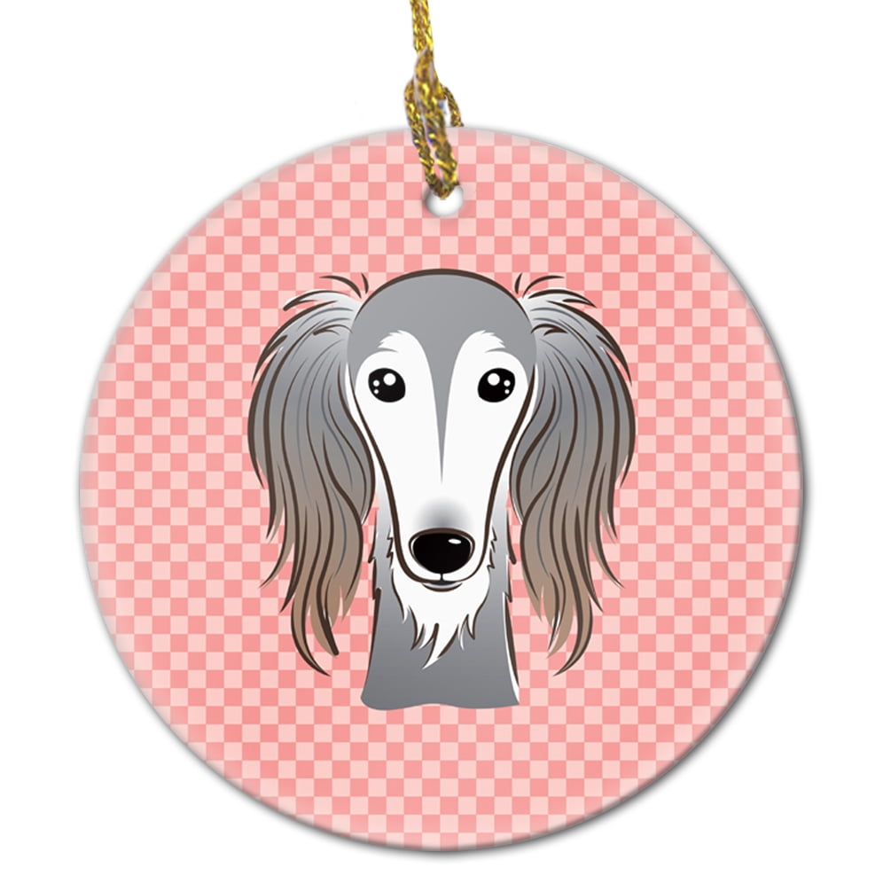 Carolines Treasures BB1229CO1 Checkerboard Pink Saluki Ceramic Ornament 3 in multicolor