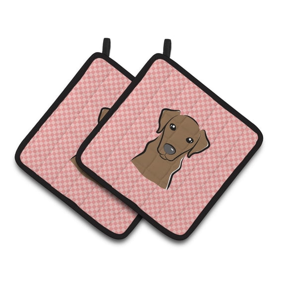 Carolines Treasures BB1234PTHD Checkerboard Pink Chocolate Labrador Pair of Pot Holders 7.5HX7.5W multicolor