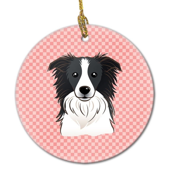 Carolines Treasures BB1241CO1 Checkerboard Pink Border Collie Ceramic Ornament 3 in multicolor