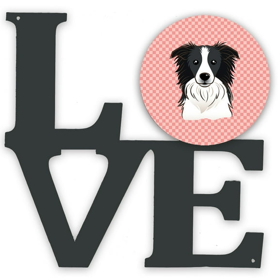 Carolines Treasures BB1241WALV Checkerboard Pink Border Collie Metal Wall Artwork LOVE 12X12 multicolor