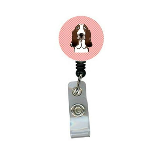 Carolines Treasures BB1243BR Checkerboard Pink Basset Hound Retractable Badge Reel