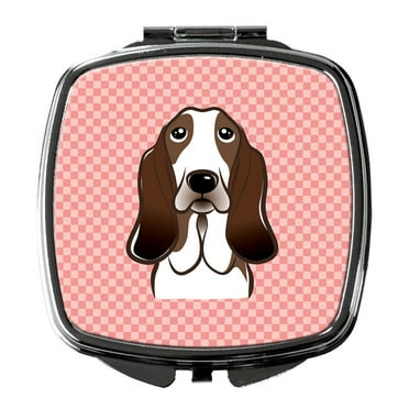 Carolines Treasures BB1243SCM Checkerboard Pink Basset Hound Compact Mirror BB1243SCM  multicolor