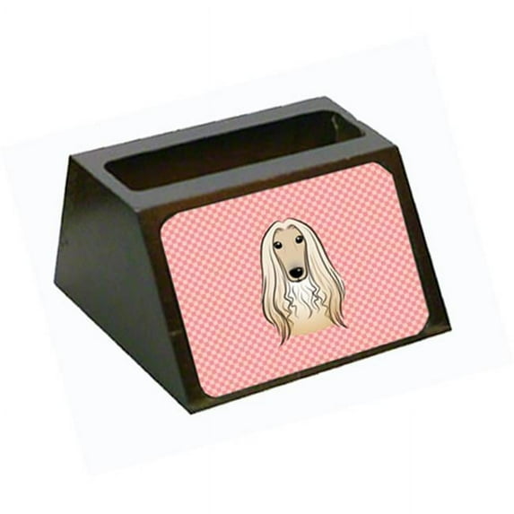 Carolines Treasures BB1244BCH Checkerboard Pink Afghan Hound Decorative Desktop Wooden Business Card Holder