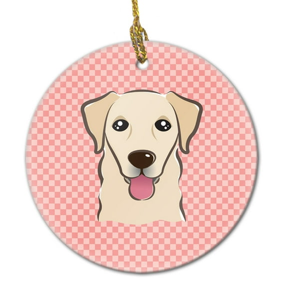 Carolines Treasures BB1252CO1 Checkerboard Pink Golden Retriever Ceramic Ornament 3 in multicolor