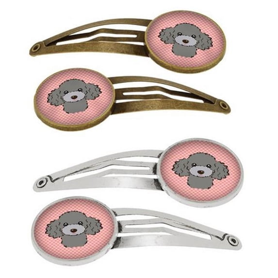 Carolines Treasures BB1259HCS4 Checkerboard Pink & Silver Gray Poodle Barrettes Hair Clips, Set of 4