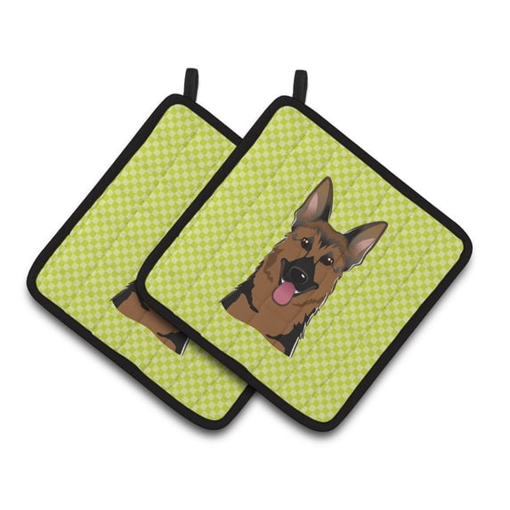 Carolines Treasures BB1273PTHD Checkerboard Lime Green German Shepherd Pair of Pot Holders , 7.5HX7.5W, multicolor