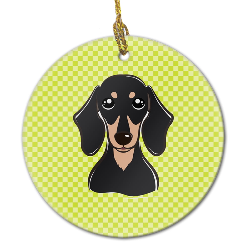 Carolines Treasures BB1277CO1 Checkerboard Lime Green Smooth Black and Tan Dachshund Ceramic Ornament 3 in multicolor