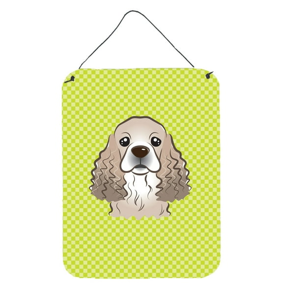 Caroline's Treasures BB1278DS1216 Checkerboard Lime Green Cocker Spaniel Wall or Door Hanging Prints, 12x16, multicolor