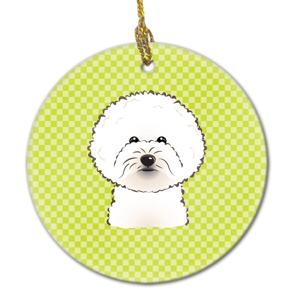 Carolines Treasures BB1279CO1 Checkerboard Lime Green Bichon Frise Ceramic Ornament 3 in multicolor