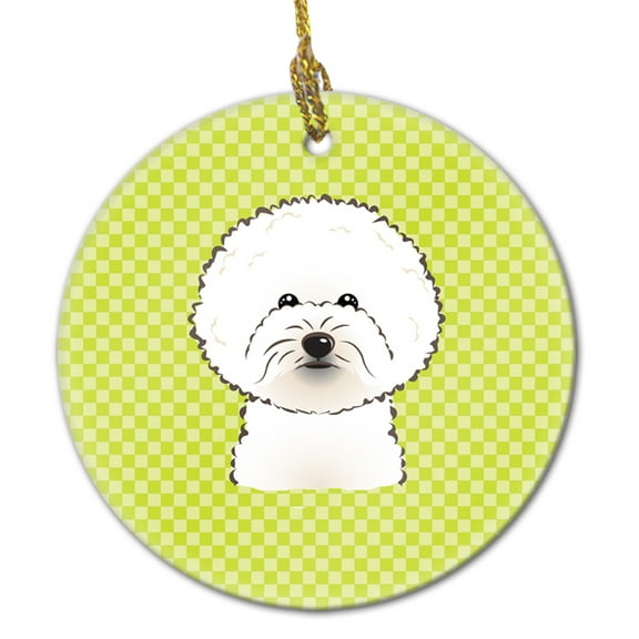Carolines Treasures BB1279CO1 Checkerboard Lime Green Bichon Frise Ceramic Ornament  3 in multicolor