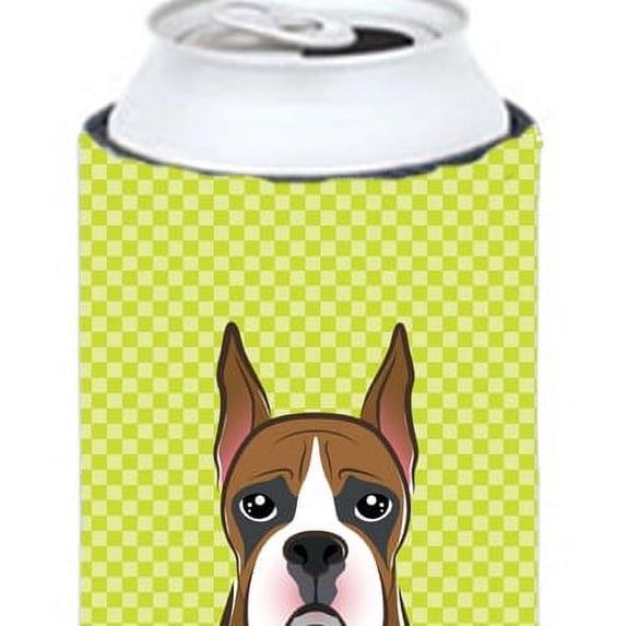 Carolines Treasures BB1285TBC Checkerboard Lime Green Boxer Tall Boy Beverage Insulator Hugger , Tall Boy, multicolor