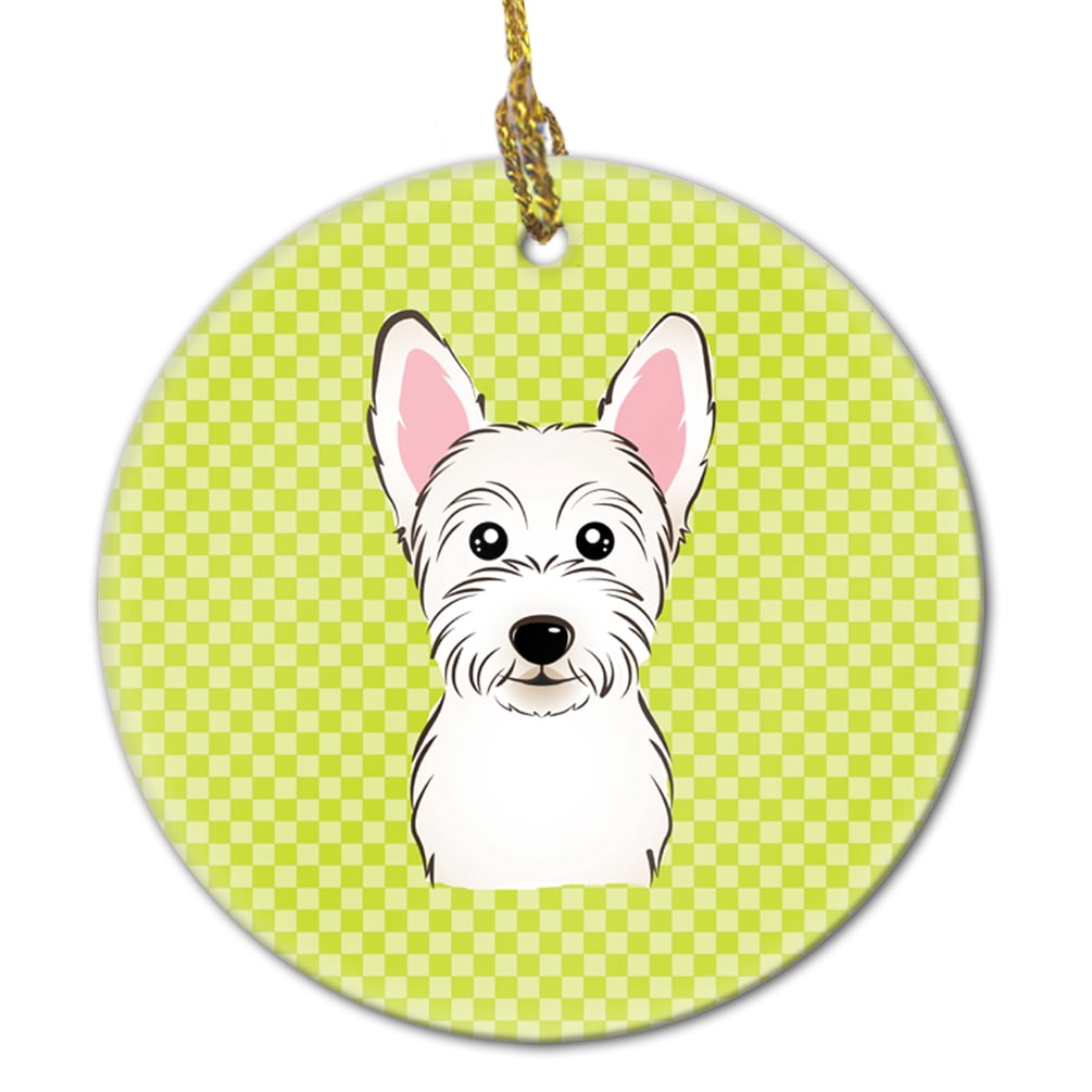 Checkerboard Lime Green Westie Ceramic Ornament