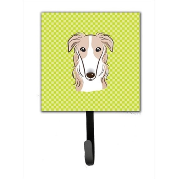 Carolines Treasures BB1290SH4 Checkerboard Lime Green Borzoi Leash Or Key Holder- 4.25 W x 7 H In.