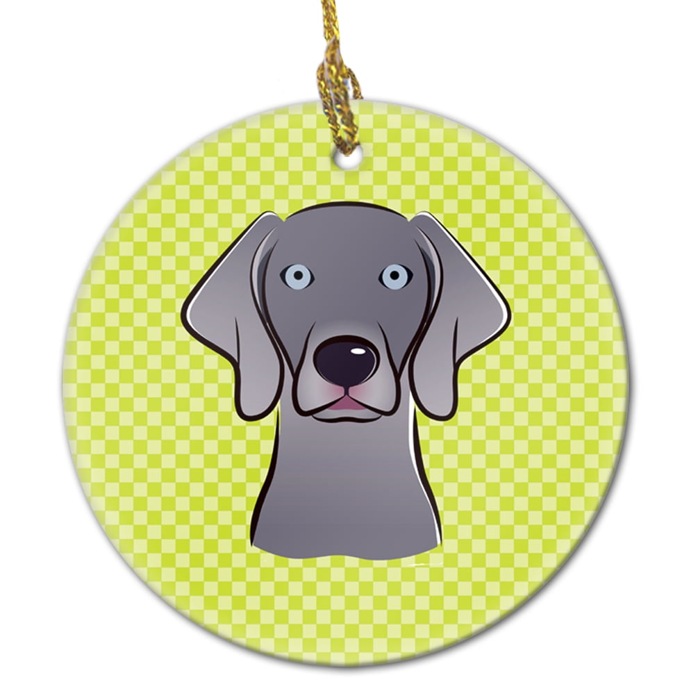 Carolines Treasures BB1293CO1 Checkerboard Lime Green Weimaraner Ceramic Ornament 3 in multicolor