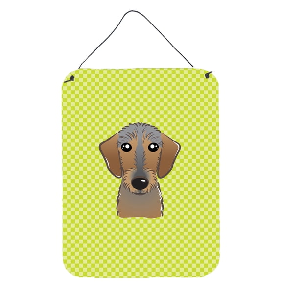 Caroline's Treasures BB1295DS1216 Checkerboard Lime Green Wirehaired Dachshund Wall or Door Hanging Prints, 12x16,