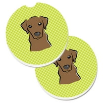 Carolines Treasures BB1296CARC Checkerboard Lime Green Chocolate Labrador Set of 2 Cup Holder Car Coasters  Large