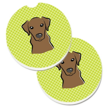 Carolines Treasures BB1296CARC Checkerboard Lime Green Chocolate Labrador Set of 2 Cup Holder Car Coasters  Large