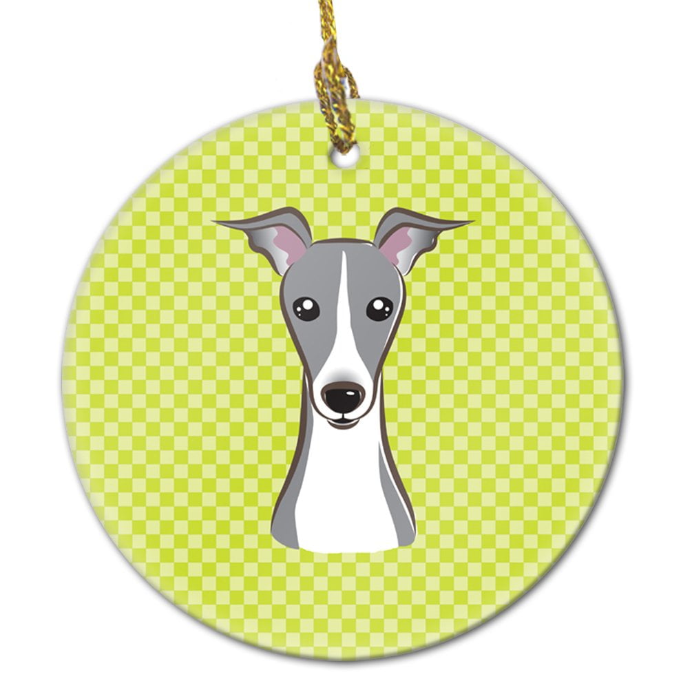 Carolines Treasures BB1298CO1 Checkerboard Lime Green Italian Greyhound Ceramic Ornament- 2.81 Dia.