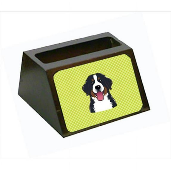 Carolines Treasures BB1299BCH 4 x 1.25 x 2 In. Checkerboard Lime Green Bernese Mountain Dog Business Card Holder