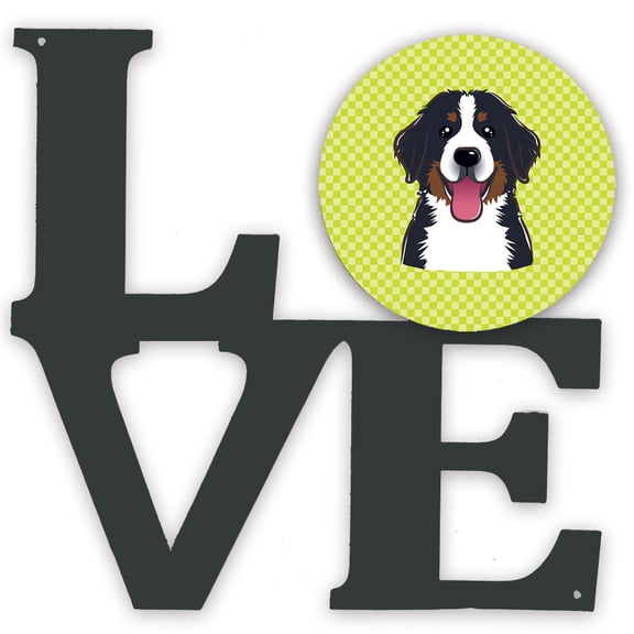 Carolines Treasures BB1299WALV Checkerboard Lime Green Bernese Mountain Dog Metal Wall Artwork LOVE 12X12 multicolor