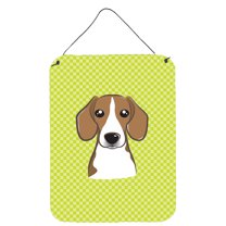 Caroline's Treasures BB1301DS1216 Checkerboard Lime Green Beagle Wall or Door Hanging Prints, 12x16, multicolor