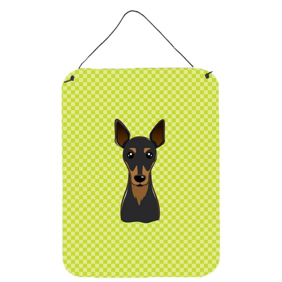 Caroline's Treasures BB1302DS1216 Checkerboard Lime Green Min Pin Wall or Door Hanging Prints, 12x16, multicolor