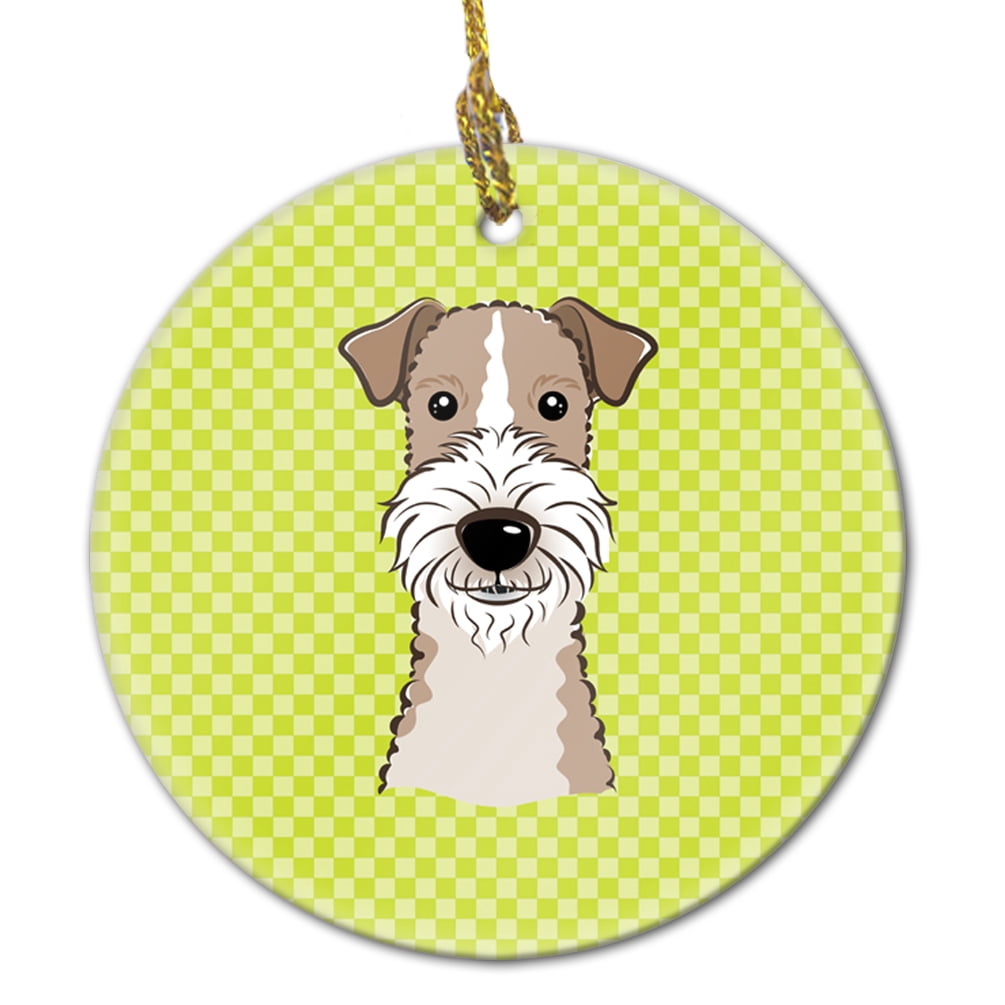 Carolines Treasures BB1309CO1 Checkerboard Lime Green Wire Haired Fox Terrier Ceramic Ornament 3 in multicolor