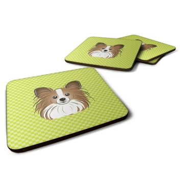 Carolines Treasures BB1310FC Checkerboard Lime Green Papillon Foam Coaster Set of 4 3 1/2 x 3 1/2 multicolor