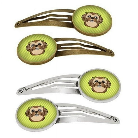 Carolines Treasures BB1311HCS4 Checkerboard Lime Green Chocolate Brown Shih Tzu Barrettes Hair Clips, Set of 4