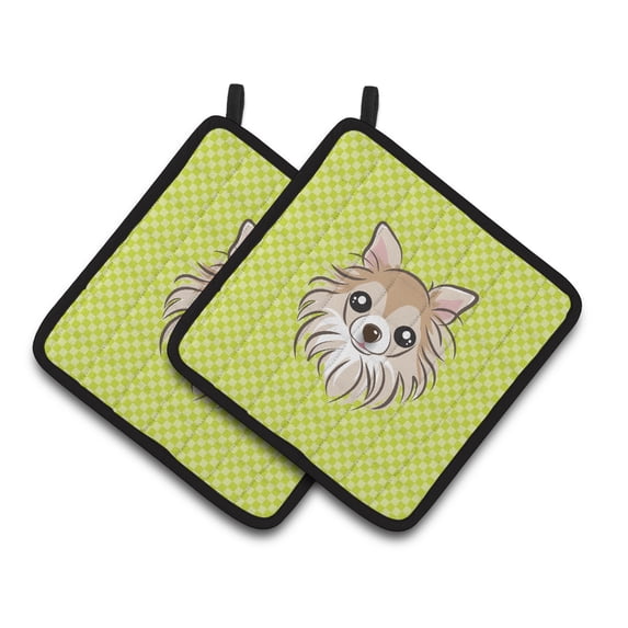 Carolines Treasures BB1313PTHD Checkerboard Lime Green Chihuahua Pair of Pot Holders 7.5HX7.5W multicolor