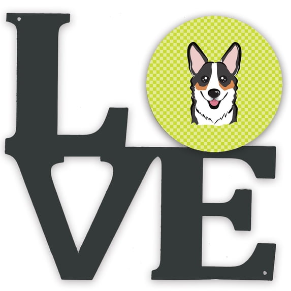 Carolines Treasures BB1317WALV Checkerboard Lime Green Corgi Metal Wall Artwork LOVE 12X12 multicolor