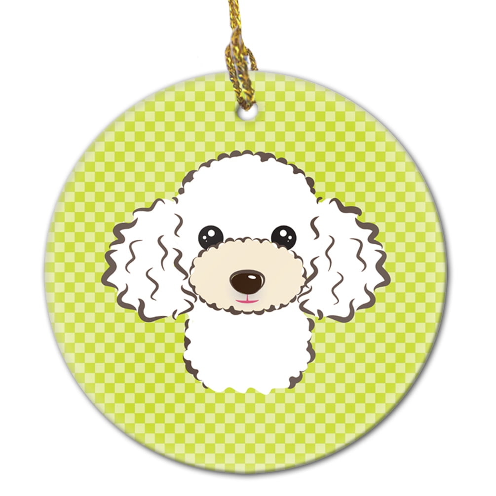 Carolines Treasures BB1319CO1 Checkerboard Lime Green White Poodle Ceramic Ornament 3 in multicolor